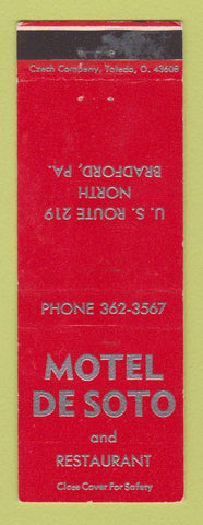 Matchbook Cover - Motel DeSoto Bradford PA