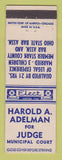 Matchbook Cover - Harold A Adelman Judge Election OH
