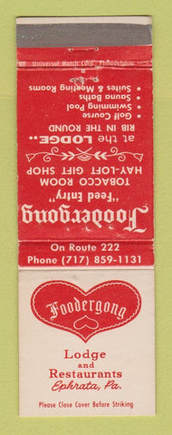 Matchbook Cover - Foodergong Lodge Restaurants Ephrata PA WEAR