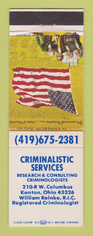 Matchbook Cover - Criminalistic Services Research Kenton OH