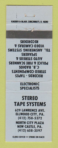 Matchbook Cover - Stereo Tape Systems Ellwood City PA New Castle WEAR