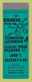 Matchbook Cover - John Savasky Contractor Bulldozing Canton OH
