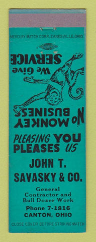 Matchbook Cover - John Savasky Contractor Bulldozing Canton OH