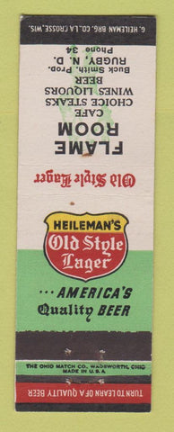 Matchbook Cover - Heileman's Old Style Beer Flame Room Rugby ND low phone #
