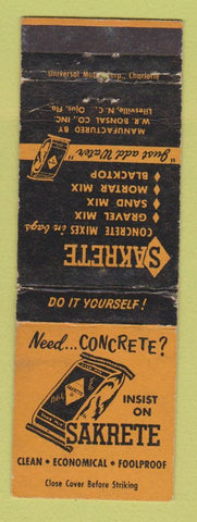 Matchbook Cover - Sakrete Concrete Lilesville NC WORN