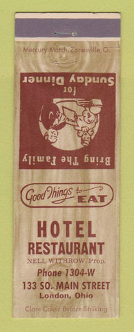 Matchbook Cover - Hotel Restaurant London OH Nell Withrow