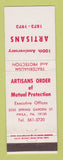 Matchbook Cover - Artisans Order of Mutual Protection Philadelphia PA 1973