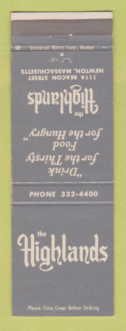 Matchbook Cover - The Highlands Newton MA