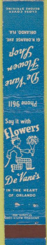 Matchbook Cover - De Vane Flower Shop Orlando FL 10 Strike