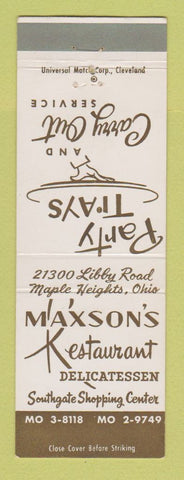 Matchbook Cover - Maxson's Restaurant Deli Maple Heights OH