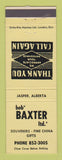 Matchbook Cover - Bob Baxter Gifts Souvenirs Jasper AB