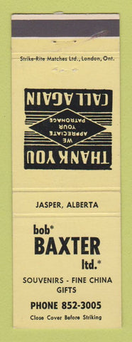 Matchbook Cover - Bob Baxter Gifts Souvenirs Jasper AB