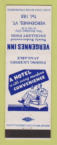 Matchbook Cover - Vergennes Inn VT low phone #