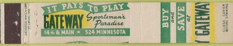 Matchbook Cover - Gateway Sportsman's Paradise guns fishing baseball 10 Strike