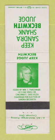 Matchbook Cover - Sandra Shank Beckwith Judge Election Cincinnati OH