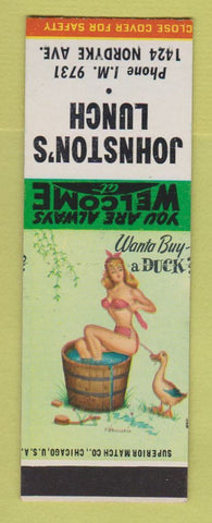 Matchbook Cover - Johnston's Lunch pinup SAMPLE