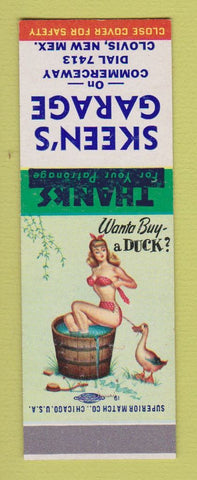 Matchbook Cover - Skeen's Garage Clovis NM pinup SAMPLE