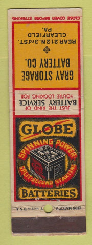 Matchbook Cover - Globe Auto Batteries Gray Clearfield PA