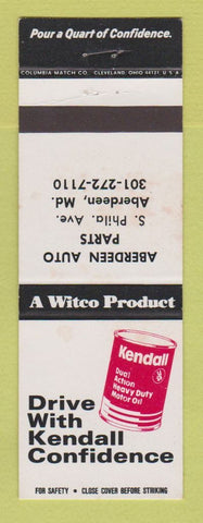 Matchbook Cover - Kendall oil gas Aberdeen Auto Parts MD WEAR