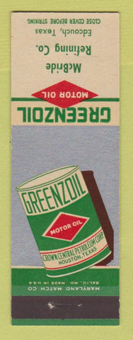 Matchbook Cover - Greenzoil oil gas McBride Edcouch TX