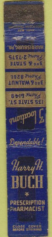 Matchbook Cover - Harry Buch Drugs Harrisburg PA WEAR 10 Strike