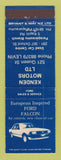 Matchbook Cover - Ford Falcon New Zealand Levin Paraparaumu