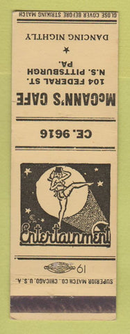 Matchbook Cover - McCann's Cafe Pittsburgh PA girlie
