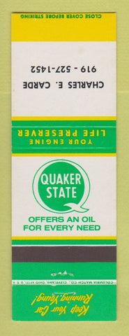 Matchbook Cover - Quaker State Oil gas Charles Carde