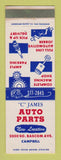Matchbook Cover - C James Auto Parts Campbell CA WEAR