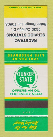 Matchbook Cover - Quaker State oil gas Racetrac Baton Rouge LA