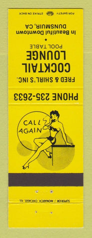 Matchbook Cover - Fred & Shirl's Cocktail Lounge billiards girlie Dunsmuir CA