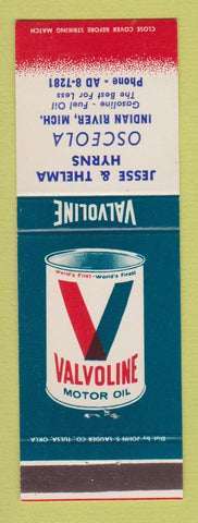 Matchbook Cover - Valvoline oil gas Osceola Indian River MI