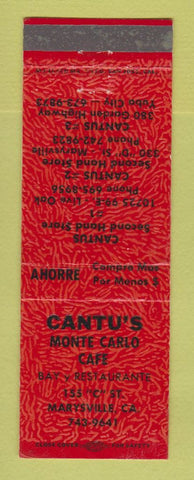 Matchbook Cover - Cantu's Monte Carlo Cafe Marysville CA girlie