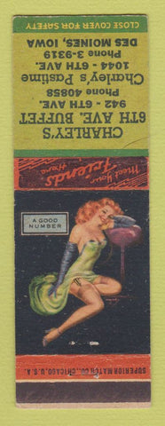 Matchbook Cover - Charley's 6th Ave Buffet Des Moines IA pinup girlie