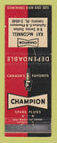 Matchbook Cover - Champion Spark Plugs Ray McConnell BA oil gas Toronto?