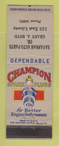 Matchbook Cover - Champion Spark Plugs Savannah Auto Parts