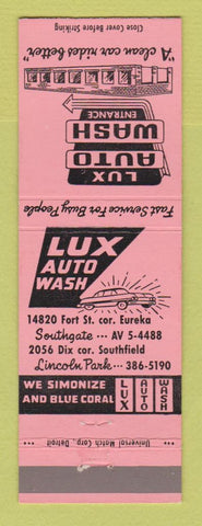 Matchbook Cover - Lux Auto Car Wash Southgate Lincoln Park MI