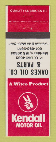 Matchbook Cover - Kendall oil gas Oakes Auto Parts Meridean MS