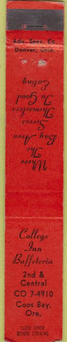 Matchbook Cover - College Inn Buffeteria Coos Bay OR 10 Strike