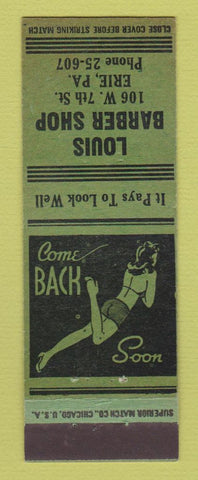 Matchbook Cover - Louis Barber Shop Erie PA  girlie