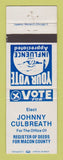 Matchbook Cover - Johnny Culbreath Register of Deeds Macon County