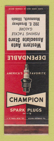 Matchbook Cover - Champion Spark Plugs Wester nAuto Monmouth IL