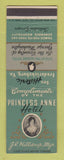 Matchbook Cover - Princess Anne Hotel Fredericksburg VA