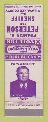 Matchbook Cover - Francis Peterson for Sheriff Milwaukee County WI