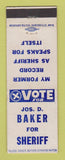Matchbook Cover - Jos Baker for Sheriff Election WEAR