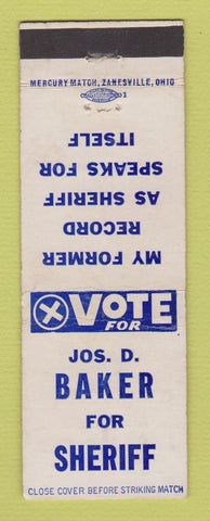 Matchbook Cover - Jos Baker for Sheriff Election WEAR