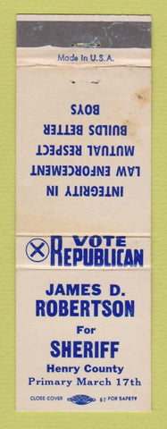 Matchbook Cover - James Robertson for Sheriff Election Henry County
