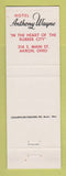 Matchbook Cover - Hotel Anthony Wayne Akron OH