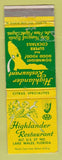 Matchbook Cover - Highlander Restaurant Lake Wales FL WEAR