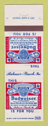 Matchbook Cover - Budweiser Beer Anheuser Busch